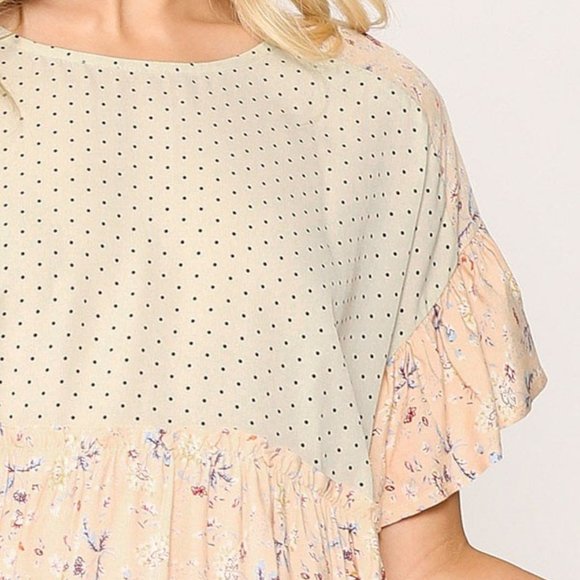 Gigio Cream Blush Dot Floral Mix Print Babydoll - Picture 6 of 7